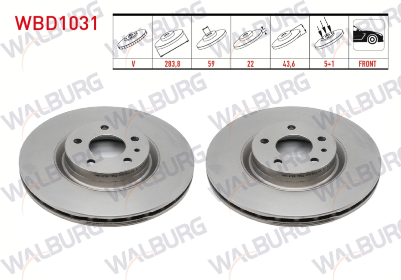 #UZ00521 - WALBURG WBD1031 Fren Diski &Ouml;n Havalı 5 Bjn 283,8X22x59x43,6 Fiat Dob