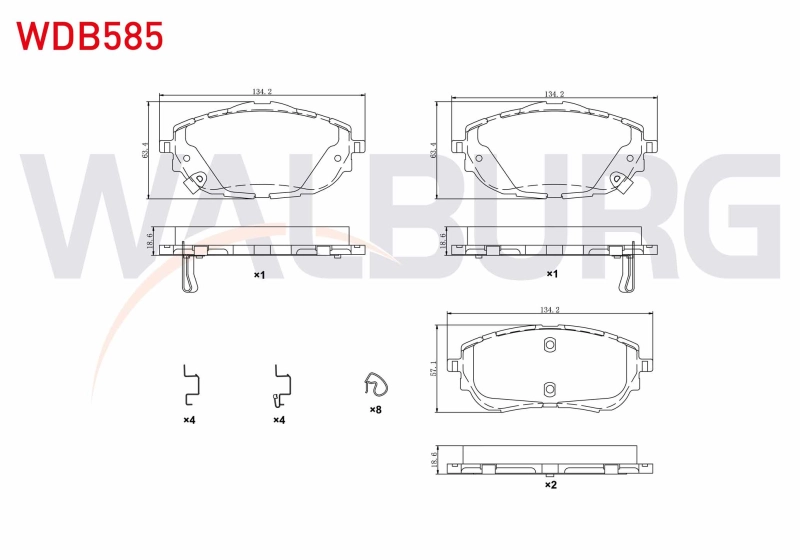 #UZ00352 - Walburg WDB585 Fren Balata İkazlı &Ouml;n Toyota Corolla 1.6 Corolla 1.33