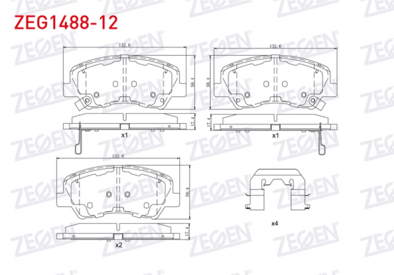 #UZ00328 - ZEGEN ZEG1488-12 Fren Balata &Ouml;n Ikazlı Tel Delikli Hyundai Accent Blue