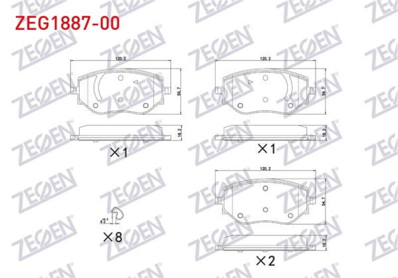 #UZ00374 - ZEGEN ZEG1887-00 | Fren Balata &Ouml;n Renault Clio V 1.0 Sce-1.0 TCE-1.5 B
