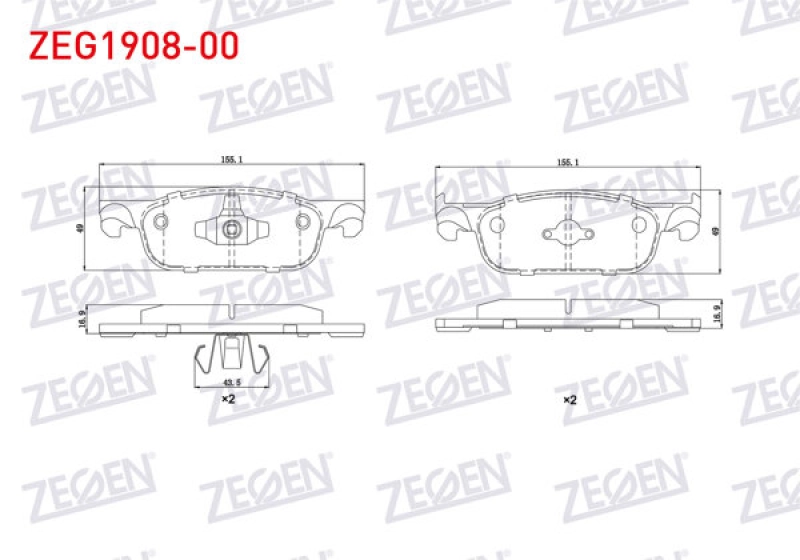 #UZ00509 - ZEGEN ZEG1908-00 | Fren Balata &Ouml;n Renault Clio IV 1.5 DCI 2012-/ Clio