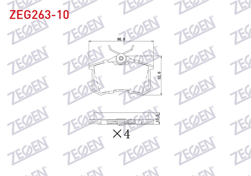 #UZ00362 - ZEGEN ZEG263-10 | Fren Balata Arka 15,5mm Golf IV-V-VI / Jetta V-VI