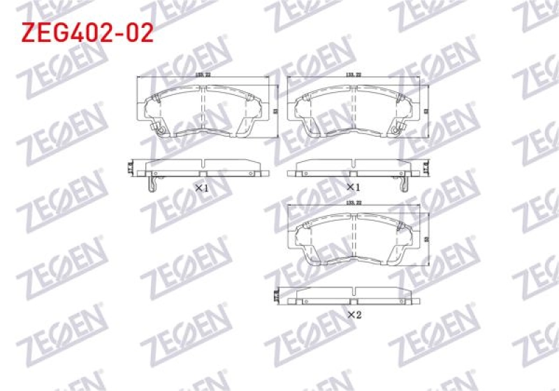 #UZ00342 - ZEGEN ZEG402-02 | Fren Balata &Ouml;n Ikazlı Tel Delikli Toyota Corolla1.3İ
