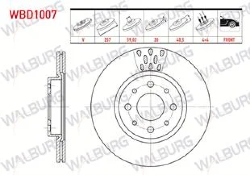 #UZ00523 - WALBURG WBD1007 Fren Diski &Ouml;n Havalı 4 Bjn 257X20x59,02X40,5 Fiat Al