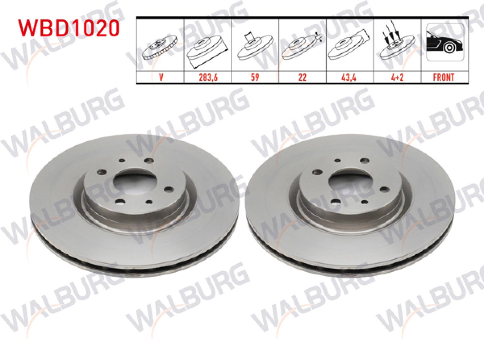 #233 - WALBURG WBD1020 Fren Diski &Ouml;n Havalı 4 Bjn 283,6X22x59x43,4 Fiat Dob