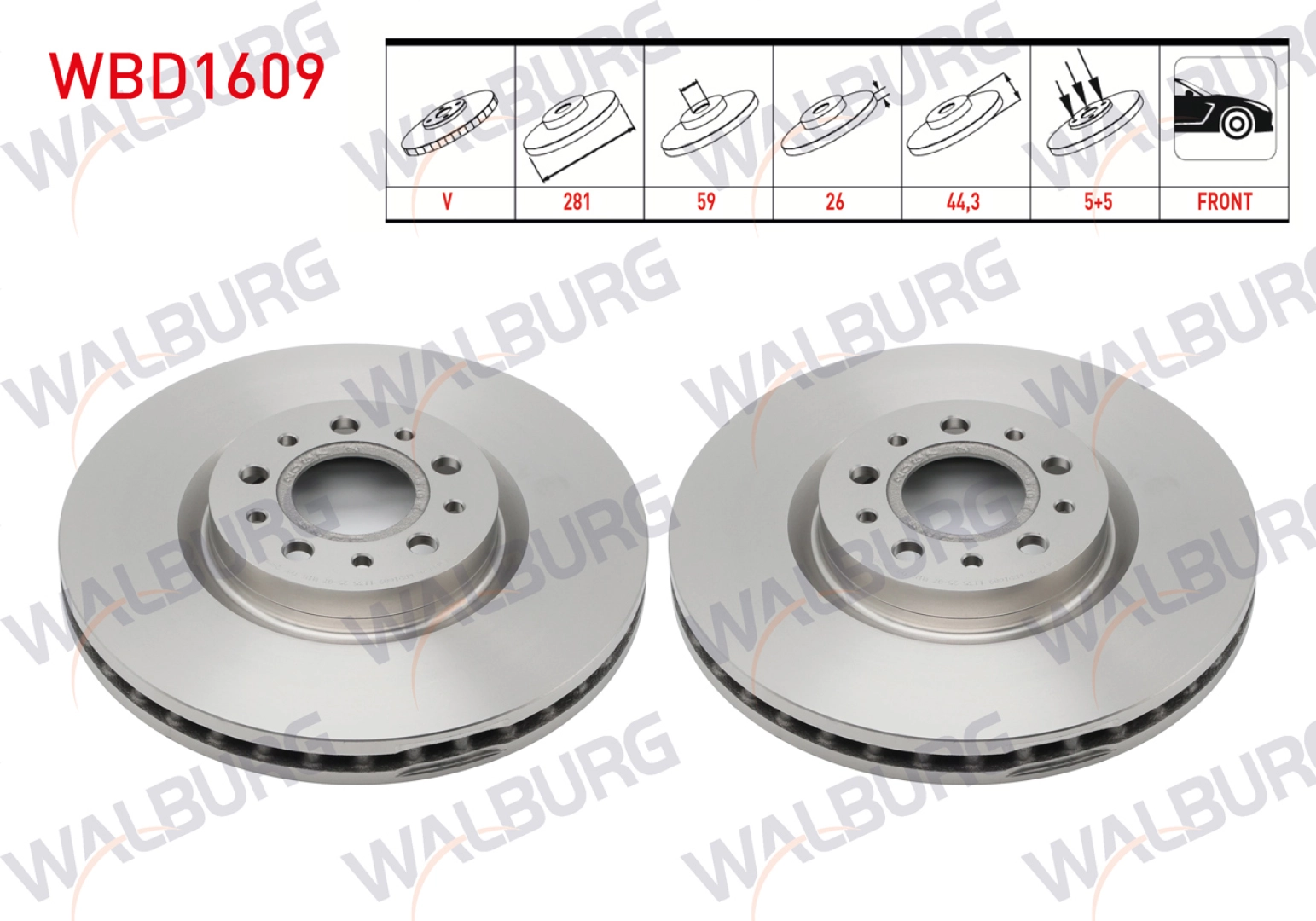 #235 - WALBURG WBD1609 Fren Diski &Ouml;n Havalı 5 Bjn 281X26x59x44,3 Fiat Egea