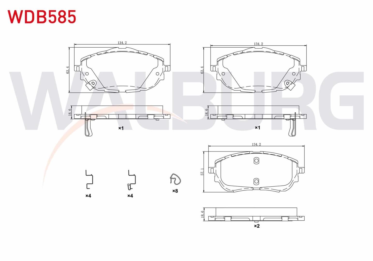 #95 - Walburg WDB585 Fren Balata İkazlı &Ouml;n Toyota Corolla 1.6 Corolla 1.33