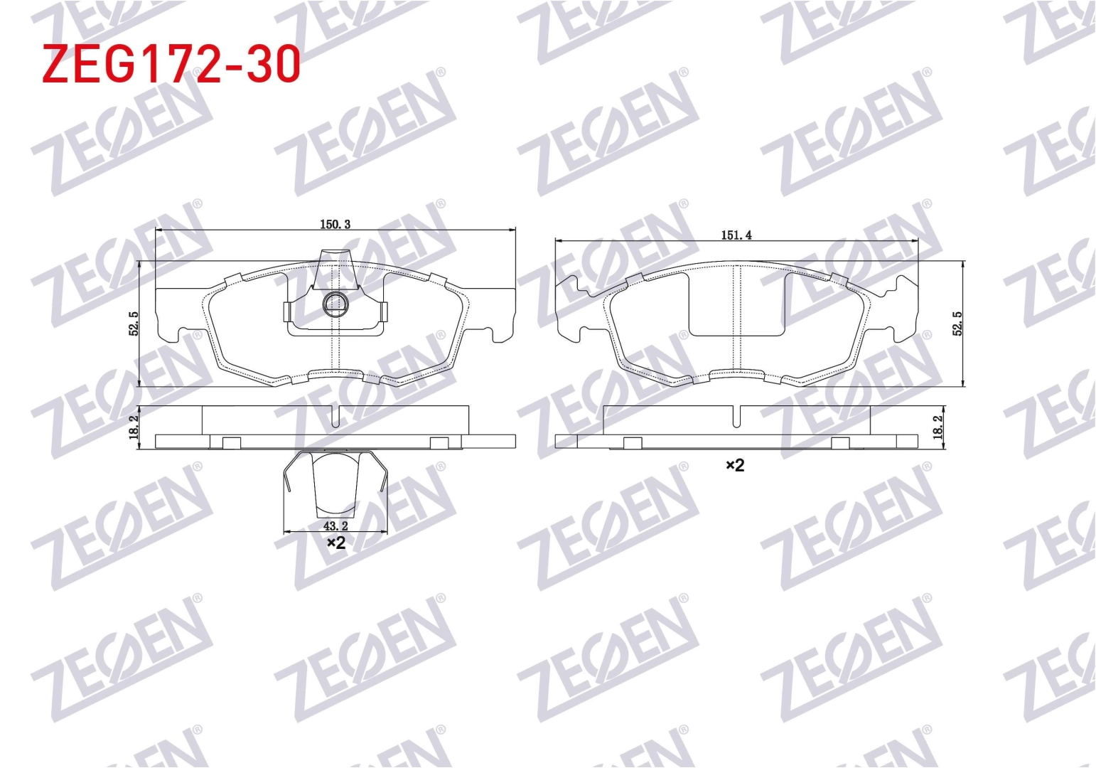 #27 - ZEGEN ZEG172-30 | Fren Balata &Ouml;n Fiat Doblo (119,223) 1.9 JTD 17.80mm