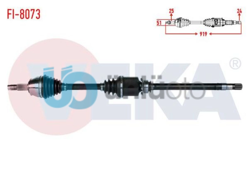#UZ00086 - Veka Fı-8073 Komple Aks Sağ &Ouml;n Uzunluk 919mm Fiat Fıorıno 225 1.3 Mjt
