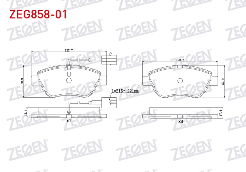 #UZ00492 - ZEGEN ZEG858-01 | Fren Balata &Ouml;n Fişli Fiat Linea 1.3 Mjt 2007-/ Albea